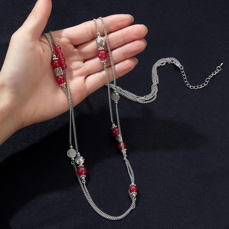 BULINLIN Layered Silver Long Necklace for Women Turquoise Stone Beaded Strand Sweater Chain Necklaces Fashion Costume Jewelry Gifts for Mom - Image 4
